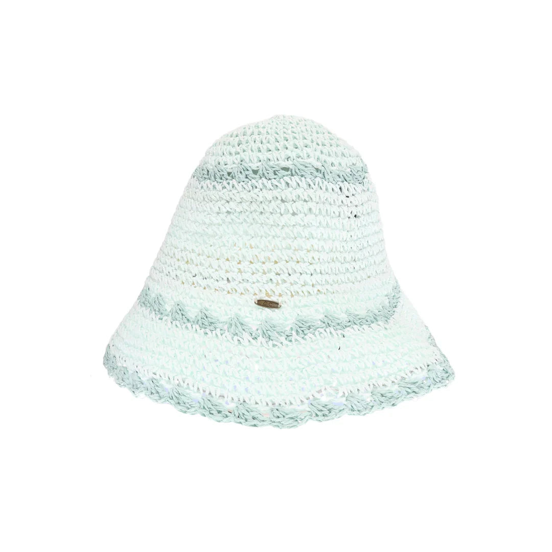 Scalloped Edge Paper Straw Hand Crochet C.C Bucket Hat