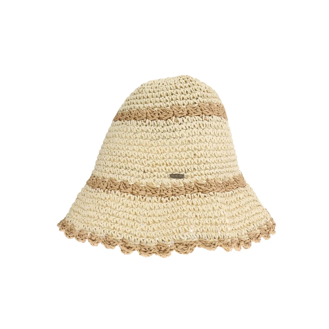 Scalloped Edge Paper Straw Hand Crochet C.C Bucket Hat