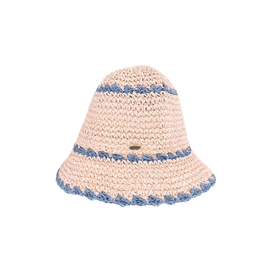 Scalloped Edge Paper Straw Hand Crochet C.C Bucket Hat