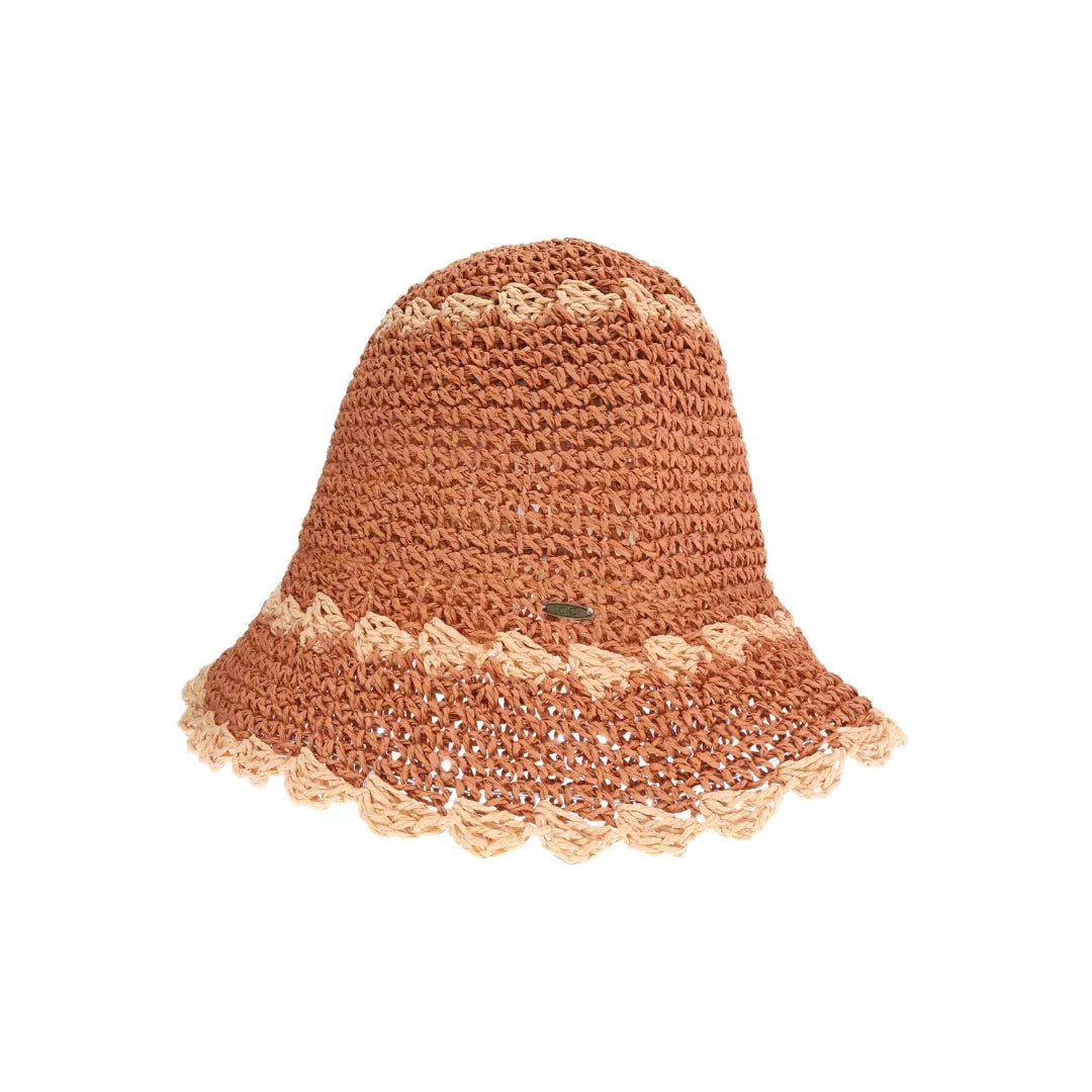 Scalloped Edge Paper Straw Hand Crochet C.C Bucket Hat