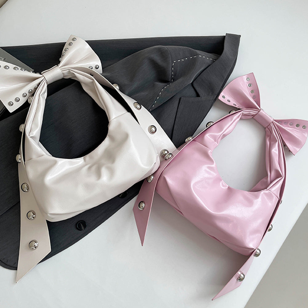 SCARLETT BOW STUD VEGAN LEATHER SHOULDER BAG