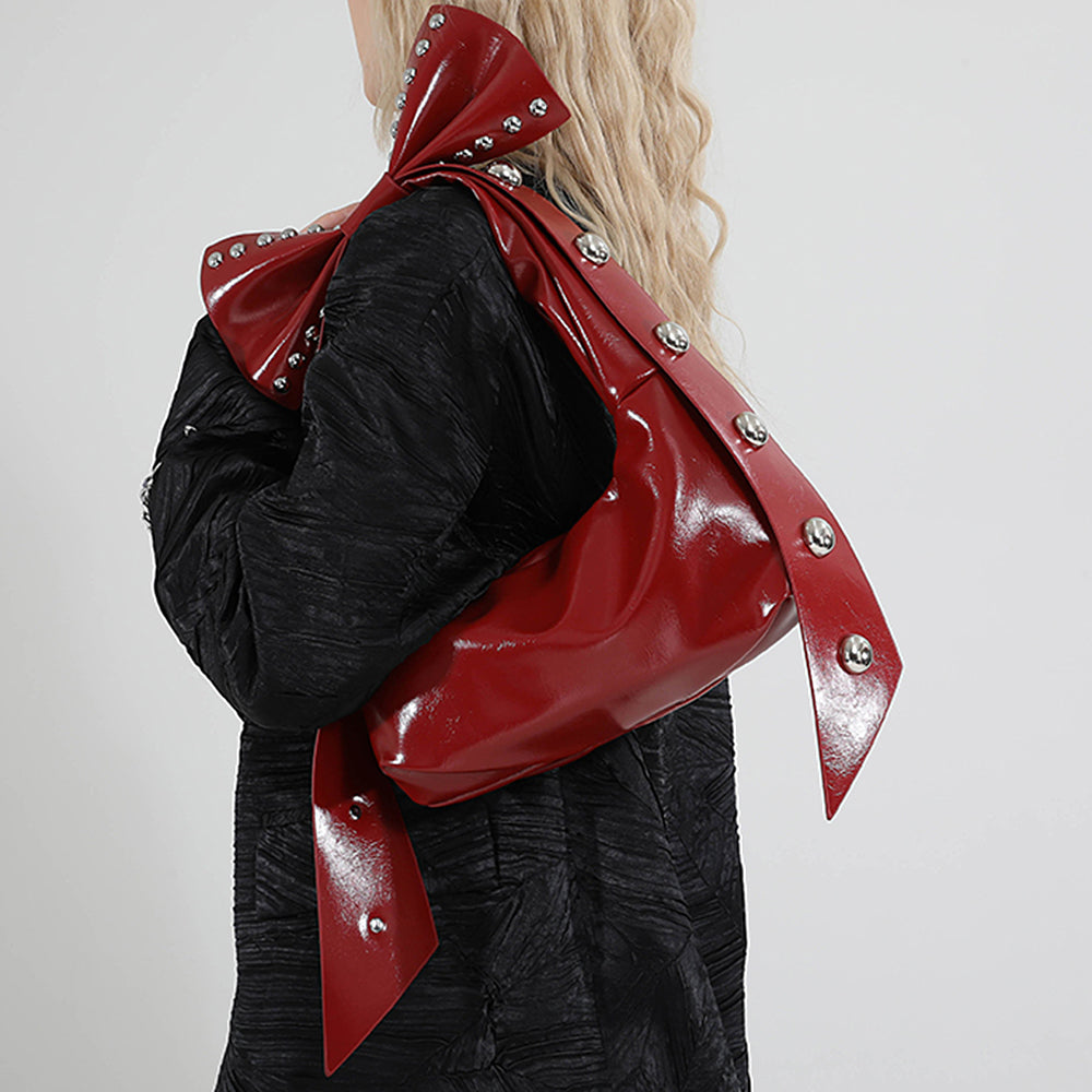 SCARLETT BOW STUD VEGAN LEATHER SHOULDER BAG