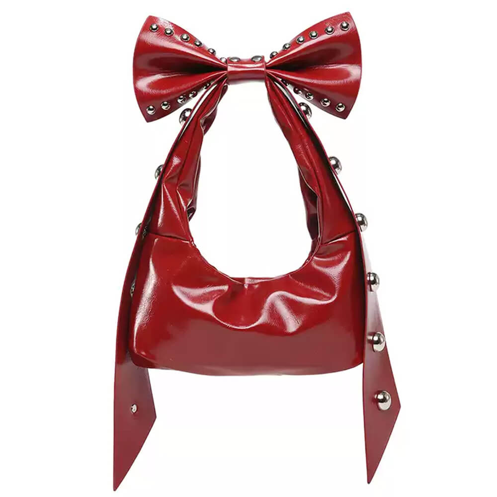 SCARLETT BOW STUD VEGAN LEATHER SHOULDER BAG