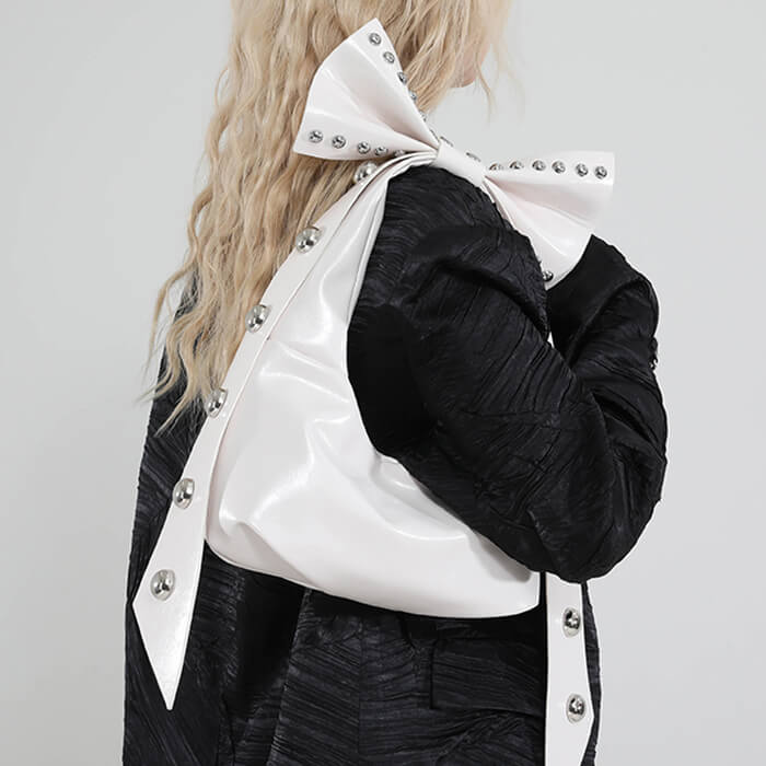 SCARLETT BOW STUD VEGAN LEATHER SHOULDER BAG