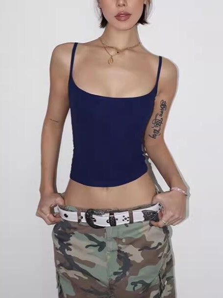 SCOOP NECK SLIM FIT TANK TOP IN NAVY BLUE WITH CAMOUFLAGE PANTS