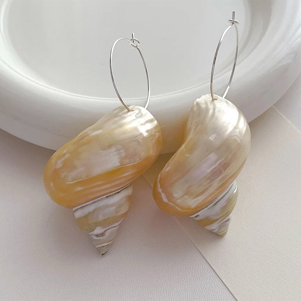 SEASHELL EARRINGS SPIRAL NATURAL SEASHELLS FOR EVENING EVENTS