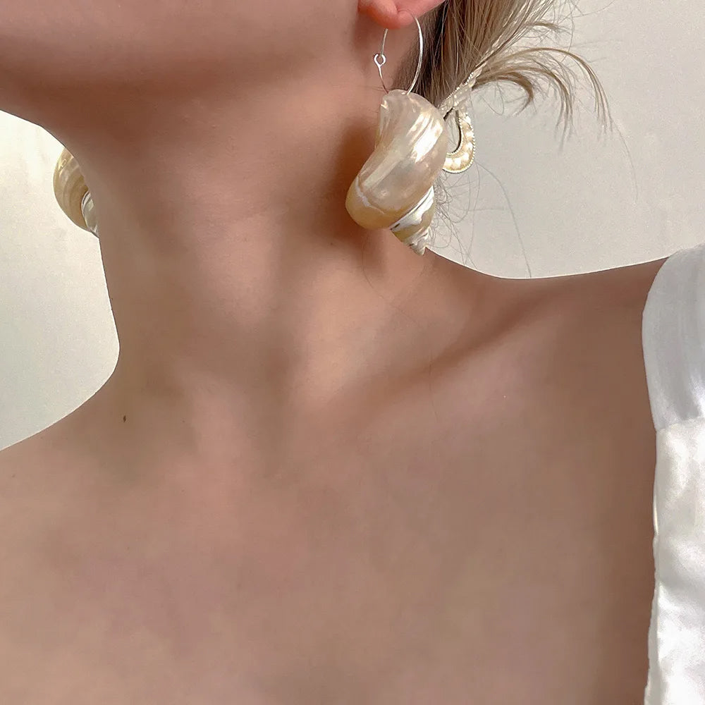 SEASHELL EARRINGS SPIRAL NATURAL SEASHELLS FOR EVENING EVENTS