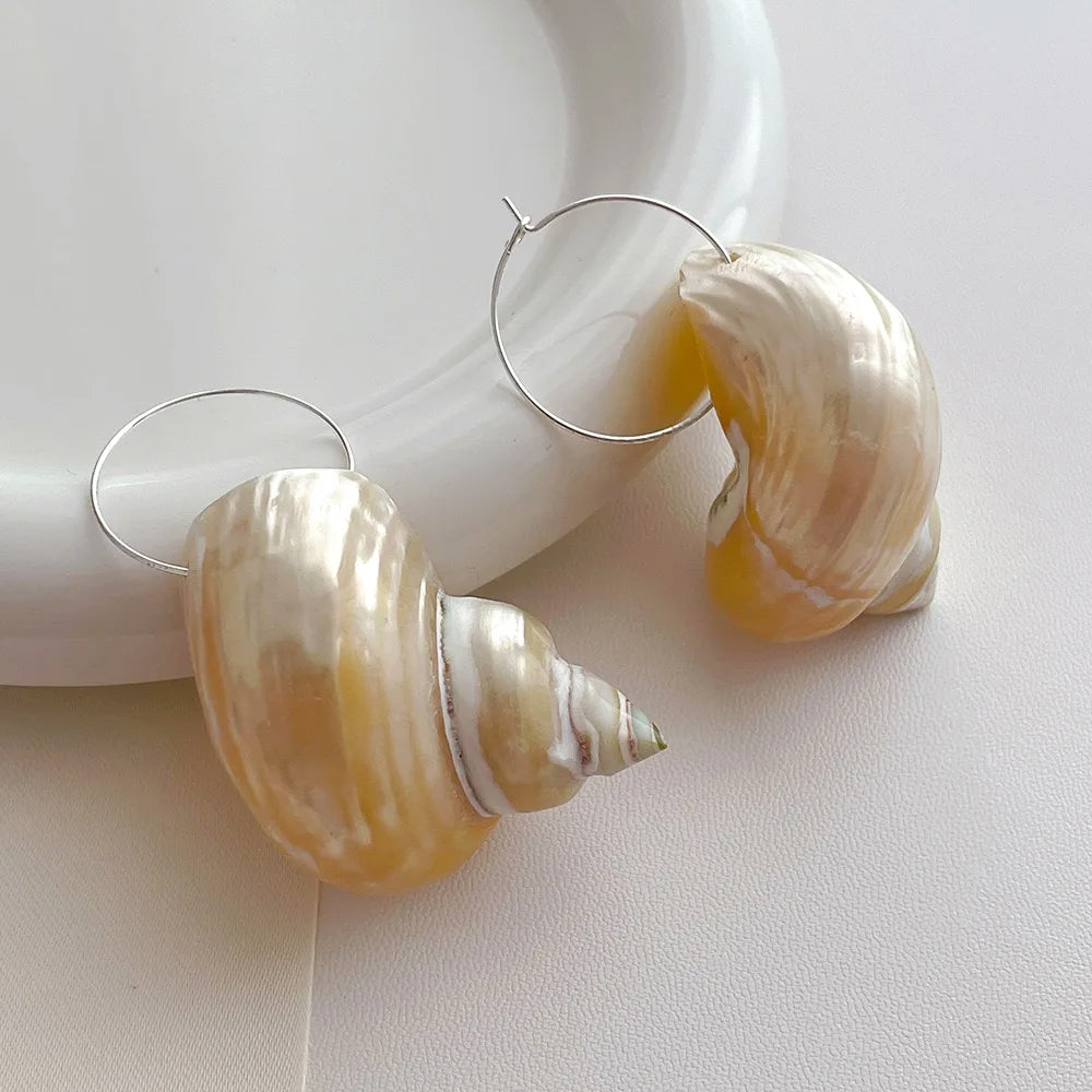 SEASHELL EARRINGS SPIRAL NATURAL SEASHELLS FOR EVENING EVENTS