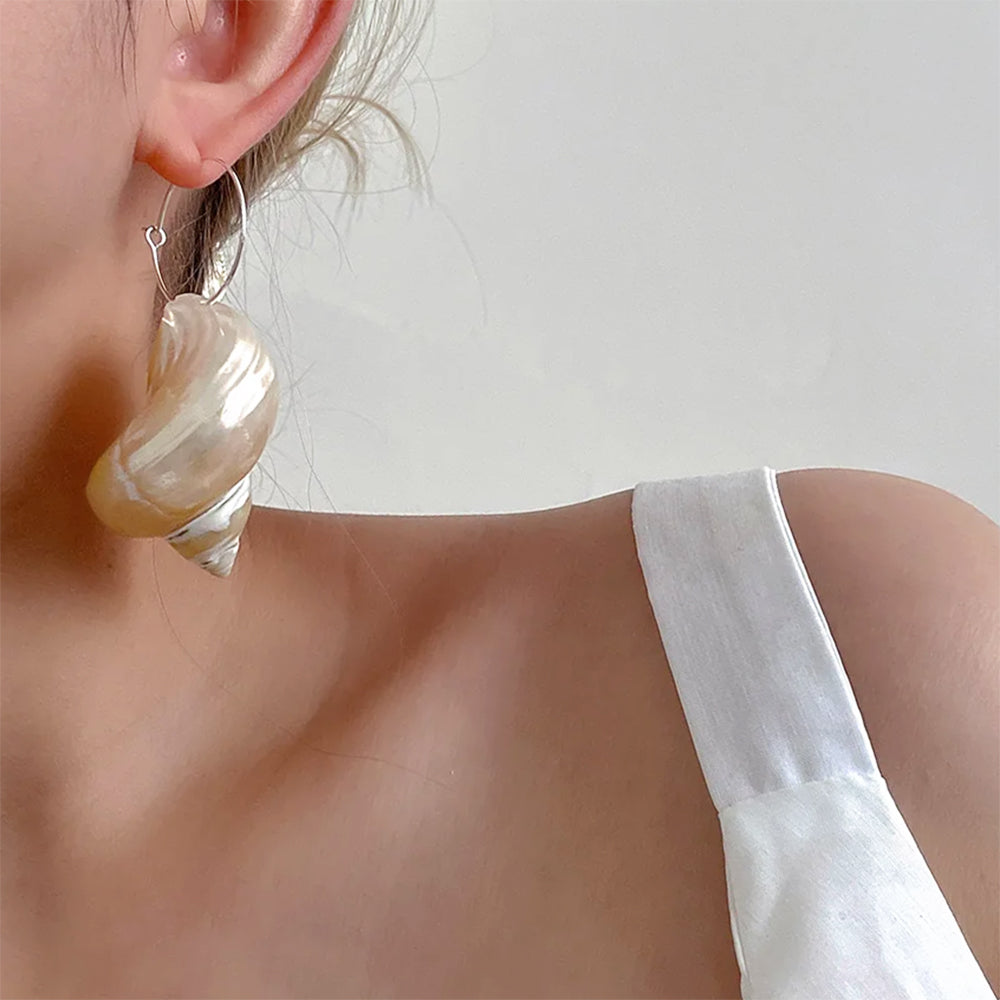 SEASHELL EARRINGS SPIRAL NATURAL SEASHELLS FOR EVENING EVENTS