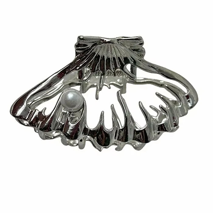 SEASHELL HAIR CLIP SILVER PEARL ACCENT