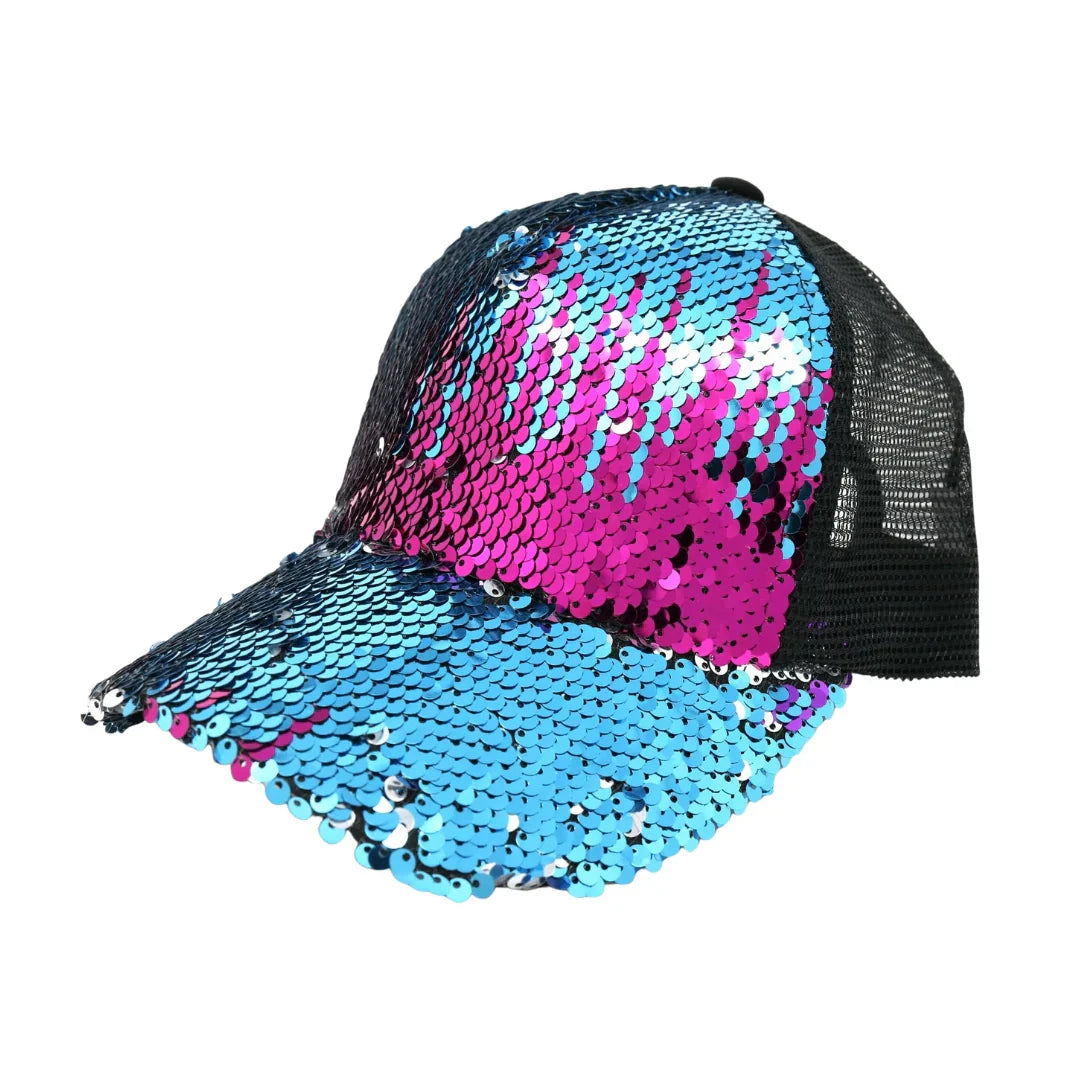 Sequin Mesh Back High Ponytail C.C Ball Cap
