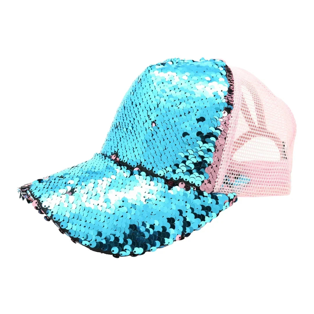 Sequin Mesh Back High Ponytail C.C Ball Cap