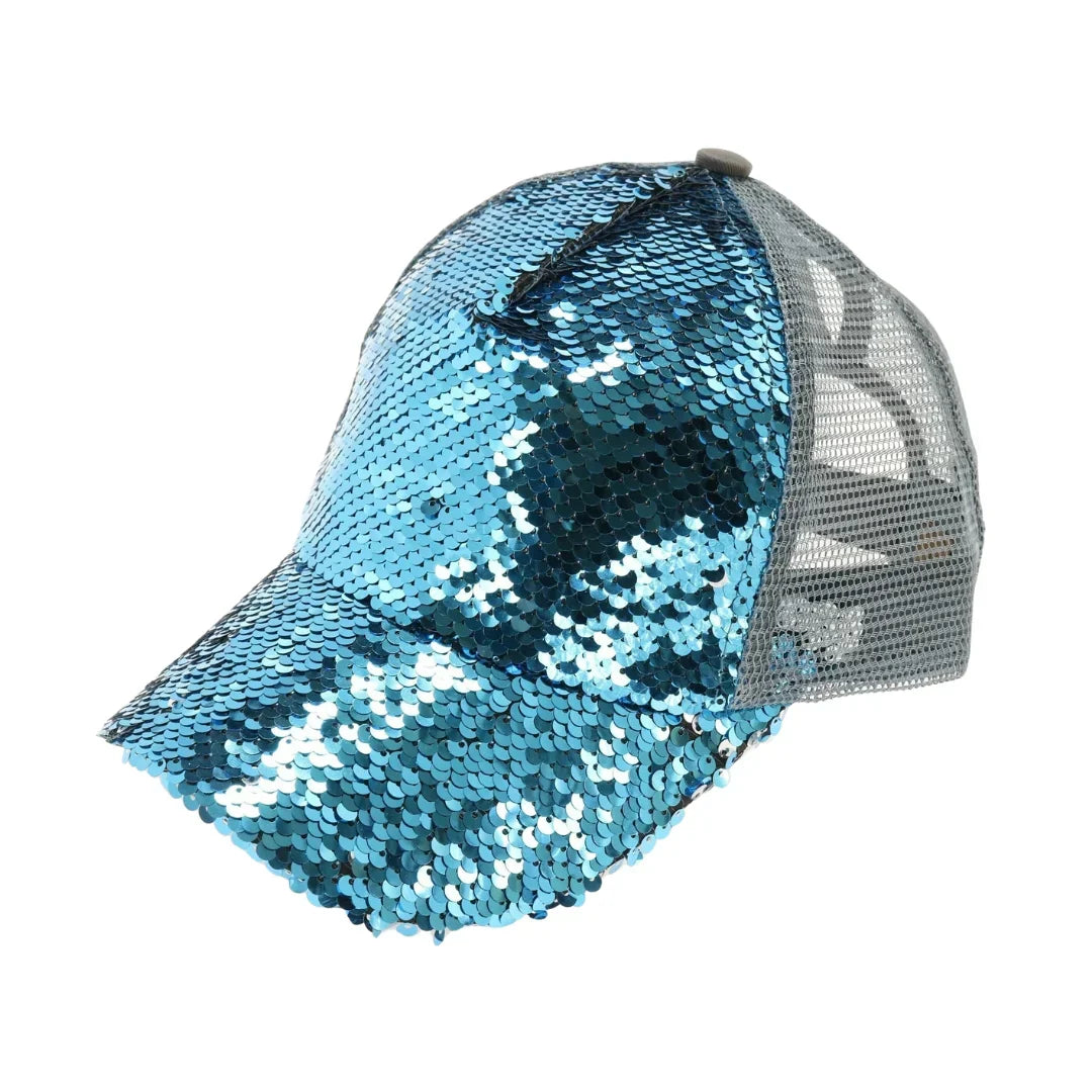 Sequin Mesh Back High Ponytail C.C Ball Cap