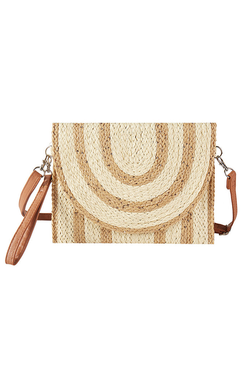 Sequin Mixed Two Tone Straw Clutch Crossbody Bag