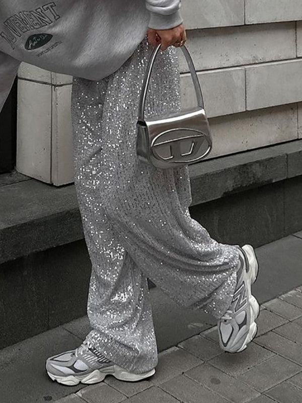 SEQUIN WIDE-LEG PANTS FOR CASUAL VINTAGE STREETWEAR