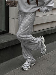 SEQUIN WIDE-LEG PANTS FOR CASUAL VINTAGE STREETWEAR