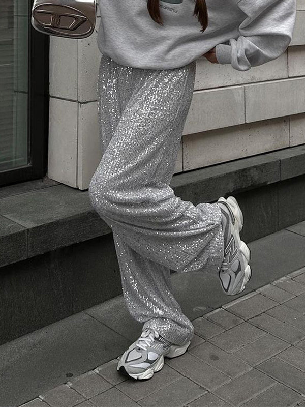 SEQUIN WIDE-LEG PANTS FOR CASUAL VINTAGE STREETWEAR