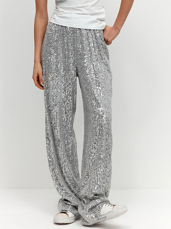 SEQUIN WIDE-LEG PANTS FOR CASUAL VINTAGE STREETWEAR