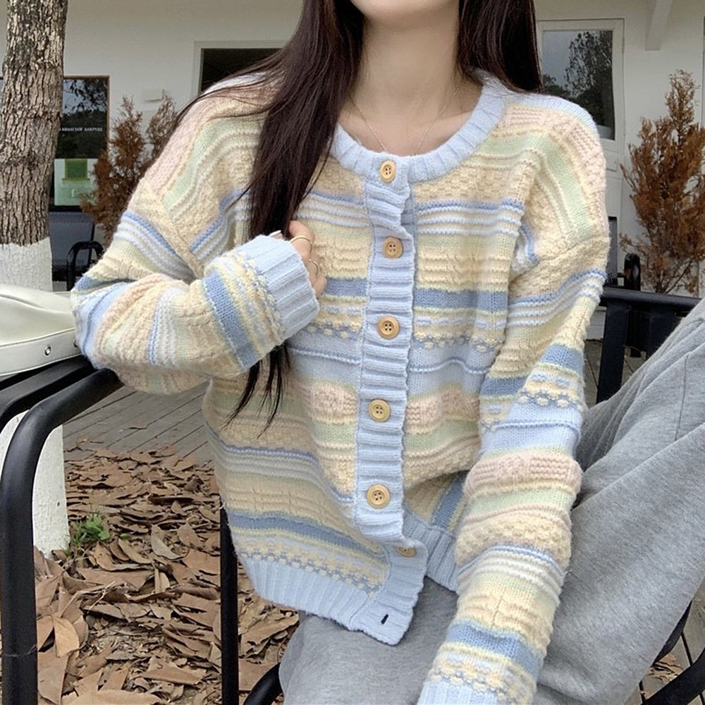 SERENE SKY PASTEL STRIPED CARDIGAN