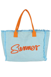 Sewn Rope Summer Letter Fringed Canvas Bag