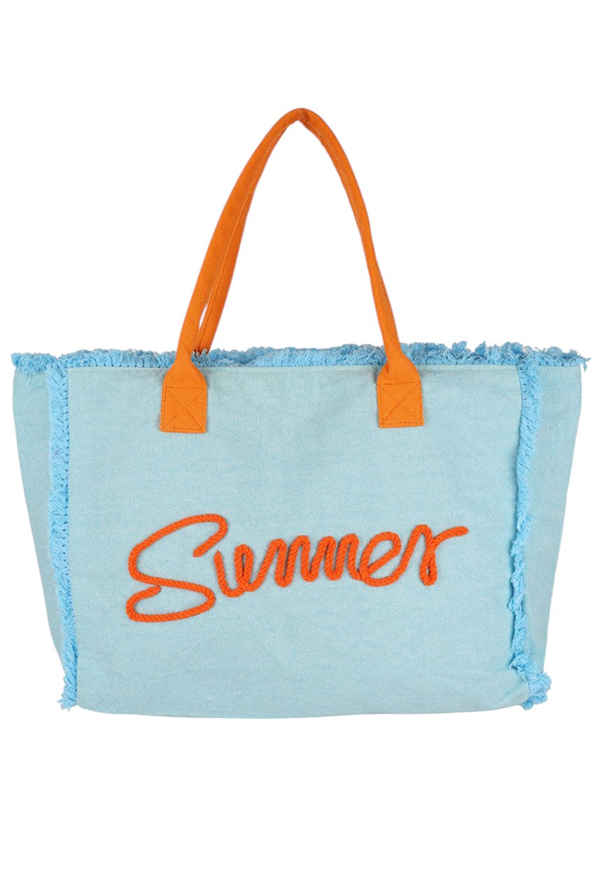 Sewn Rope Summer Letter Fringed Canvas Bag