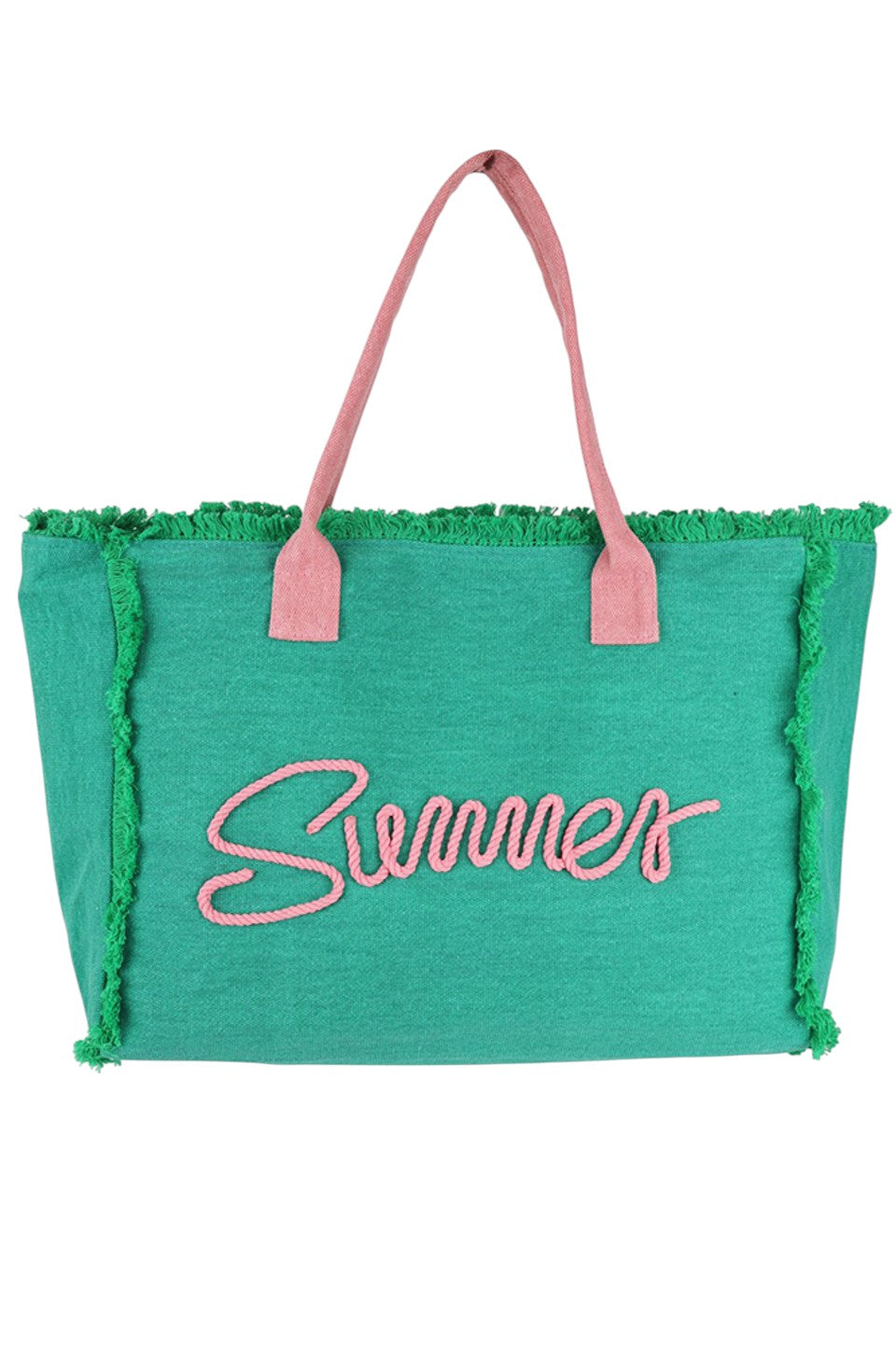 Sewn Rope Summer Letter Fringed Canvas Bag