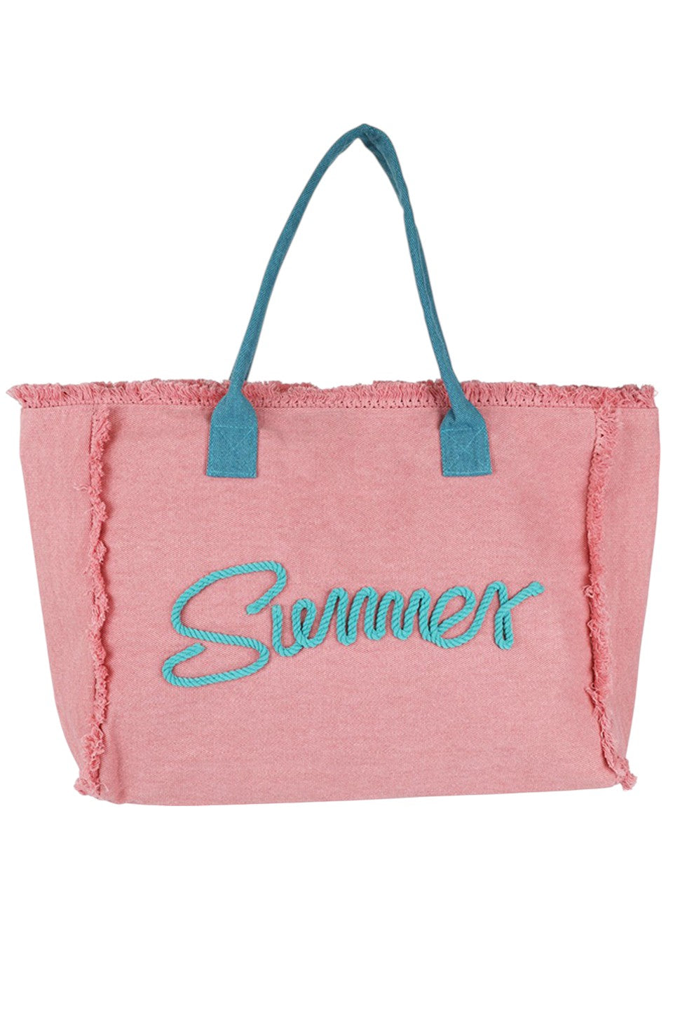 Sewn Rope Summer Letter Fringed Canvas Bag