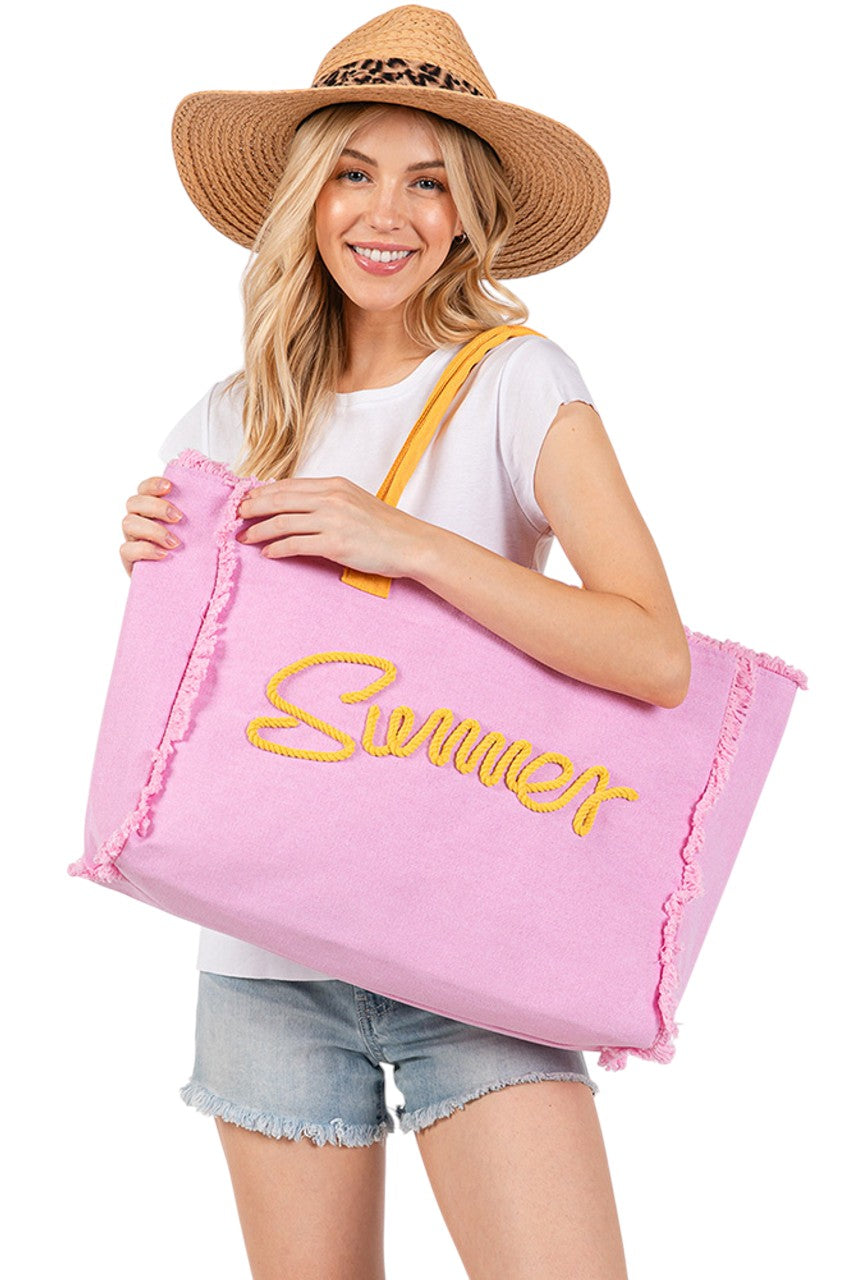 Sewn Rope Summer Letter Fringed Canvas Bag