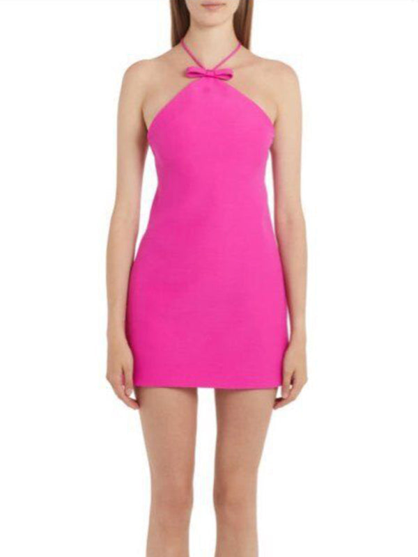 Sexy Halter Neck Backless Bodycon Party Dress - Rose / S