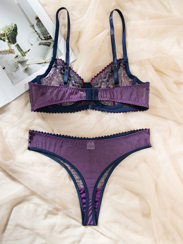 Sexy lingerie comfortable small contrast color see-through lingerie set