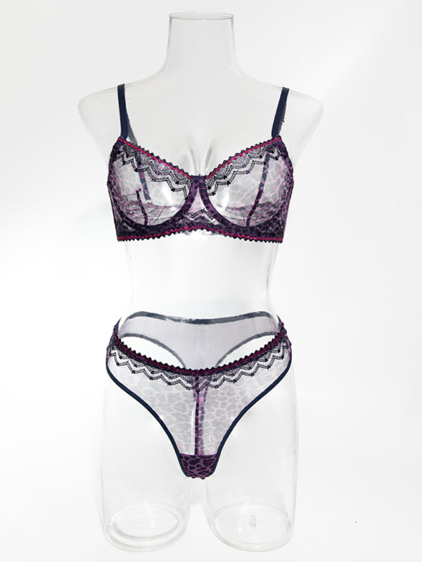 Sexy lingerie comfortable small contrast color see-through lingerie set