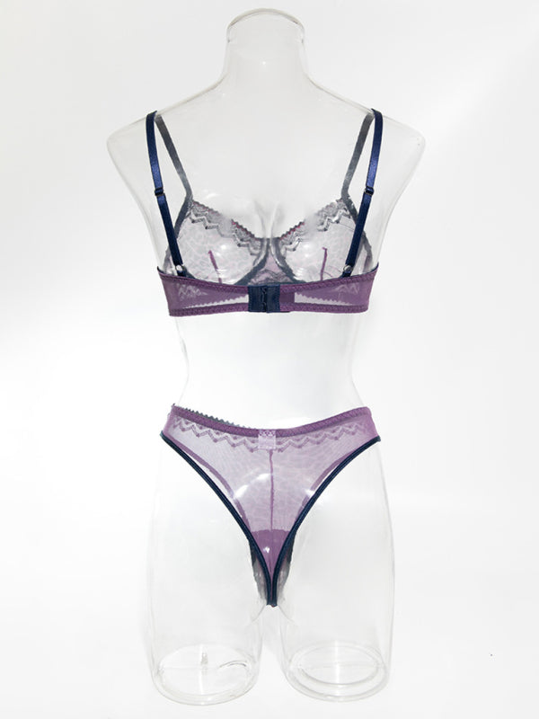 Sexy lingerie comfortable small contrast color see-through lingerie set