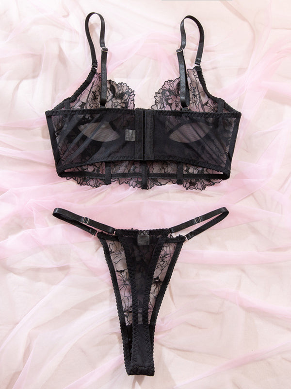 Sexy See-Through Erotic Lingerie Lace Fishbone Shaping Small Vest Bra Set