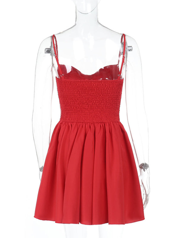 Sexy slim fit button design suspender tutu skirt