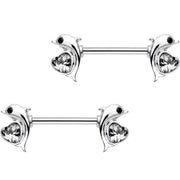 9/16 Clear Gem I Heart Dolphins Barbell Nipple Ring Set