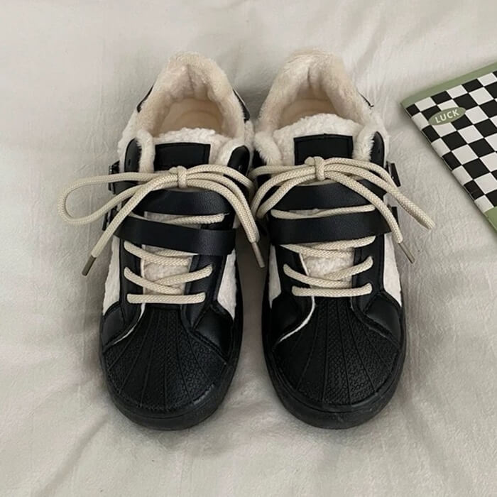 SHEARLING SNEAKERS WITH LEATHER BUCKLE STRAPS: AZURE BROWN