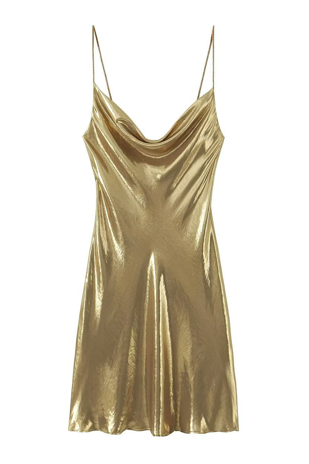 SHINY GOLD SLIP DRESS - ELEGANT SLIP MINI DRESS FOR ANY OCCASION