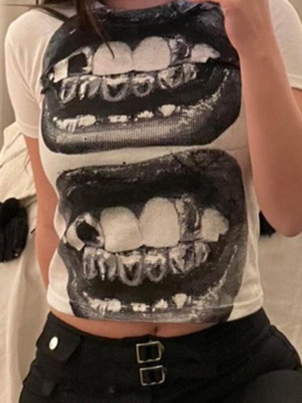 SHORT SLEEVE T-SHIRT WITH TOOTH PRINT - SHORT SLEEVE GROOVY DESIGN