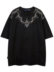 SHORT SLEEVE TEE WITH ABSTRACT SILVER DESIGN - ABSTRACT PRINT COTTON