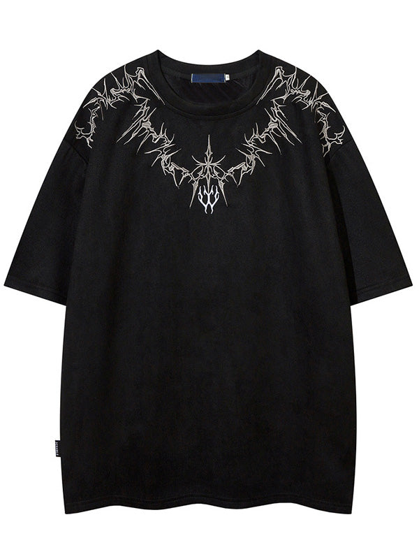 SHORT SLEEVE TEE WITH ABSTRACT SILVER DESIGN - ABSTRACT PRINT COTTON