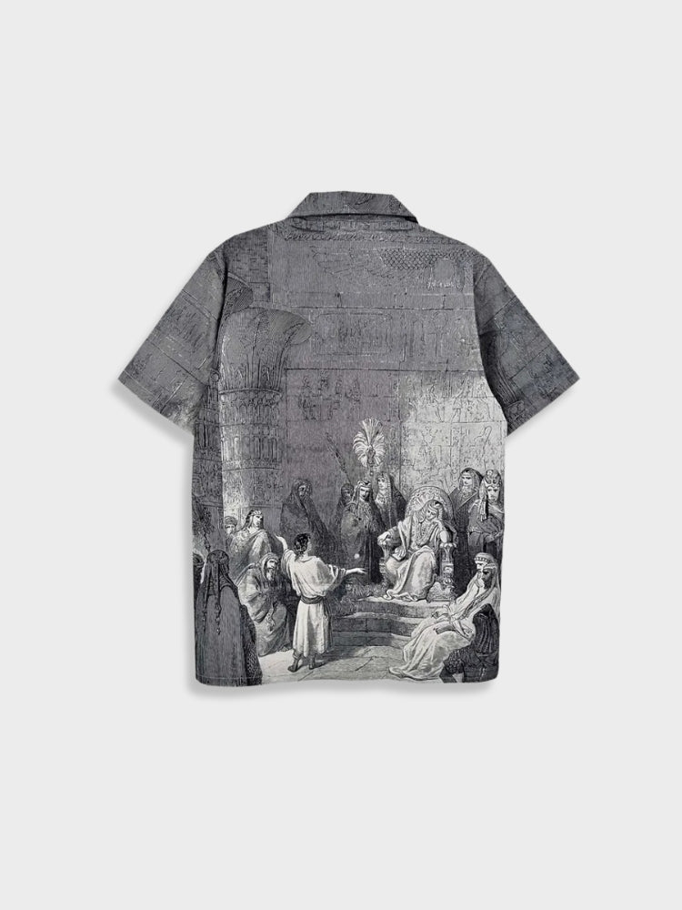 SHORT-SLEEVED BUTTON-DOWN SHIRT WITH HISTORICAL SCENE PRINT - KING T-SHIRT