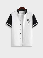 SHORT-SLEEVED BUTTON-DOWN SHIRT WITH ROSE DESIGN - STYLISH STREETWEAR