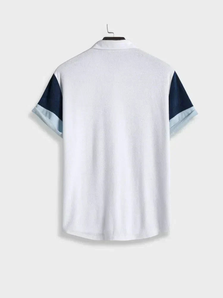 SHORT-SLEEVED PARIS TOWELING SHIRT WITH NAVY BLUE SLEEVES