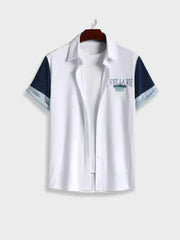 SHORT-SLEEVED PARIS TOWELING SHIRT WITH NAVY BLUE SLEEVES