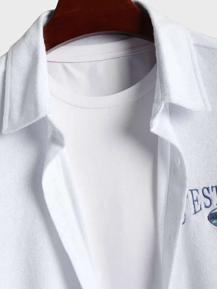 SHORT-SLEEVED PARIS TOWELING SHIRT WITH NAVY BLUE SLEEVES