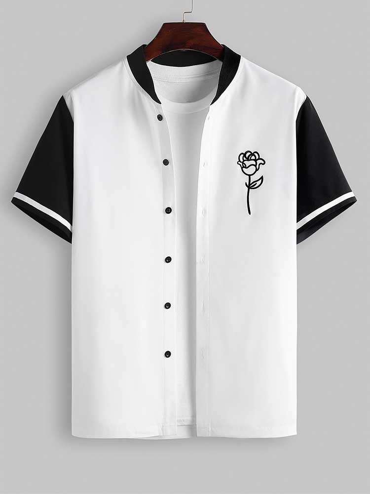 SHORT-SLEEVED SHIRT WITH ROSE DESIGN - ROSE RELAXING SET
