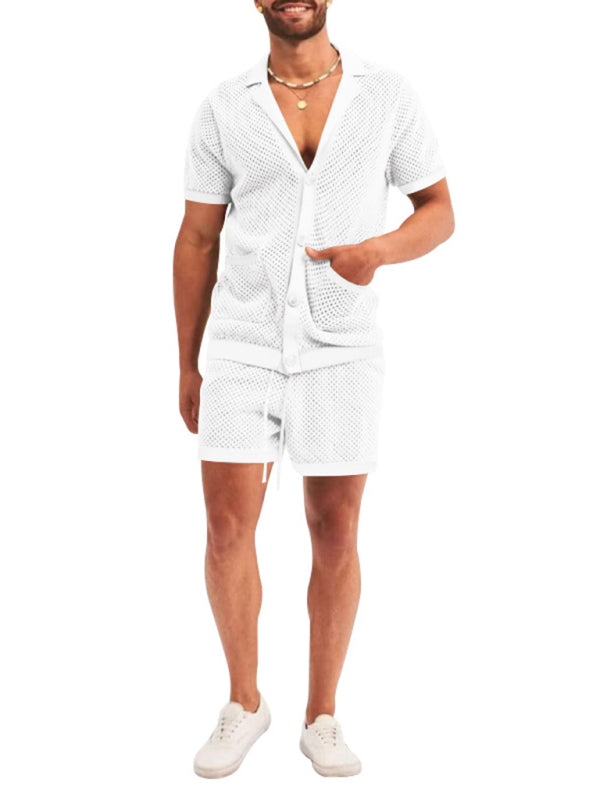 Short-sleeved shorts Knit lapel cardigan Short-sleeved men’s suit