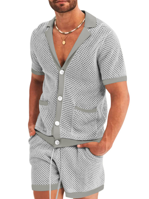 Short-sleeved shorts Knit lapel cardigan Short-sleeved men’s suit