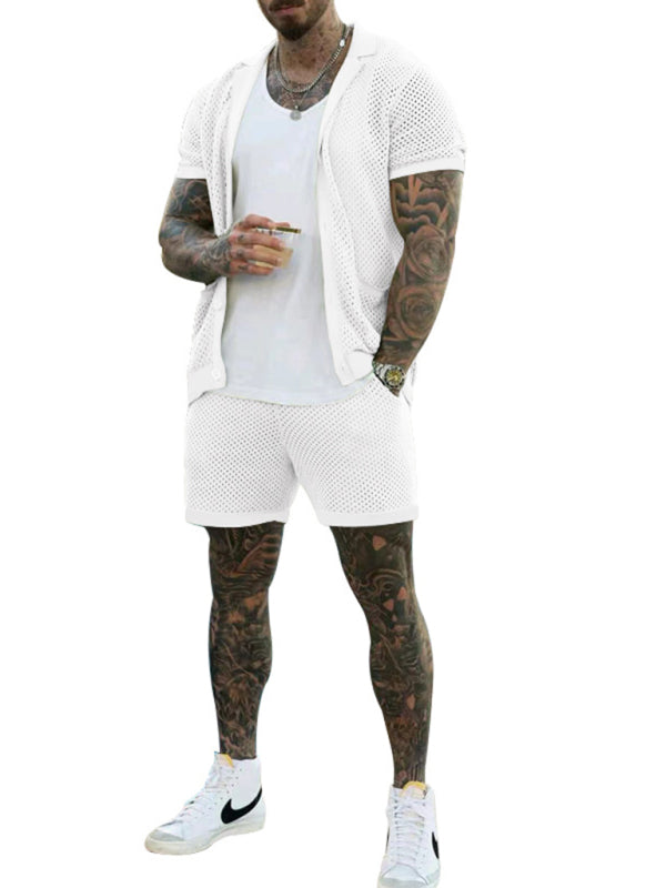 Short-sleeved shorts Knit lapel cardigan Short-sleeved men’s suit