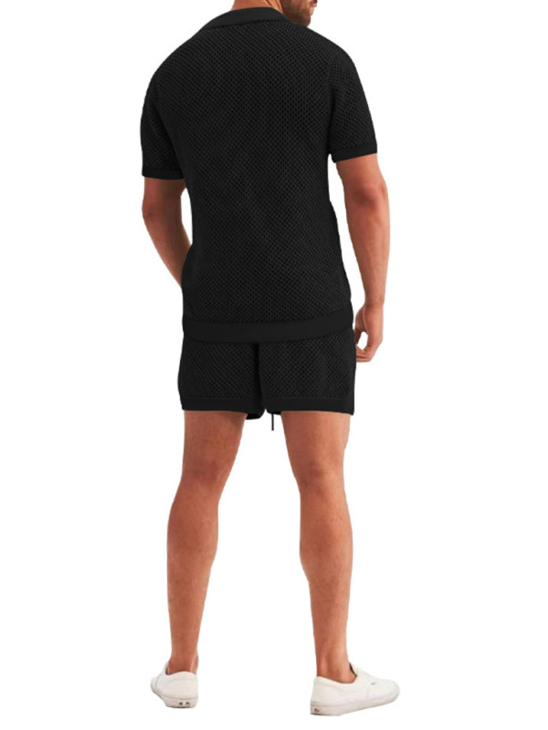 Short-sleeved shorts Knit lapel cardigan Short-sleeved men’s suit